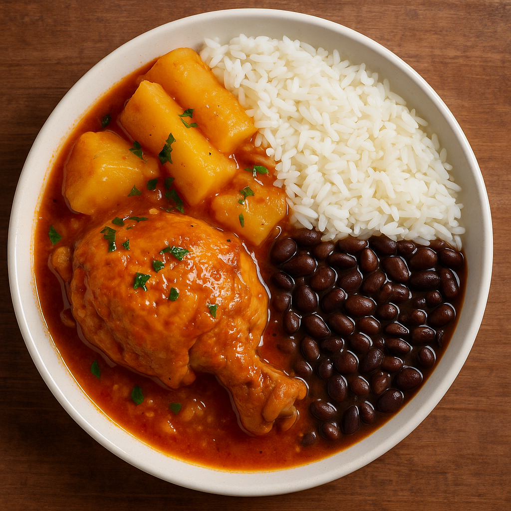 Country-Style Chicken with Potato, Cassava, Rice & Beans / Frango na Panela com Batata, Mandioca, Arroz e Feijão